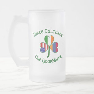 Armenien Irland USA Kleeblatt Flagge Personalisier Mattglas Bierglas