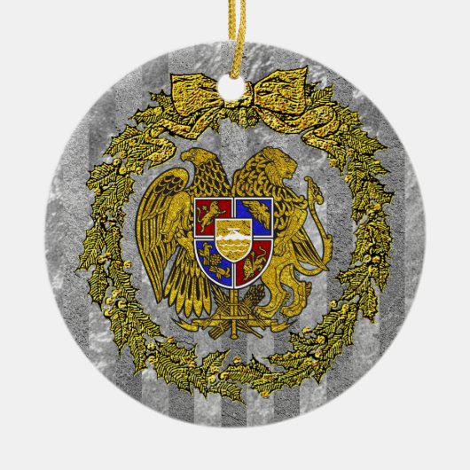 Armenien-Wappen silberne Goldstechpalme Keramikornament (Vorne)