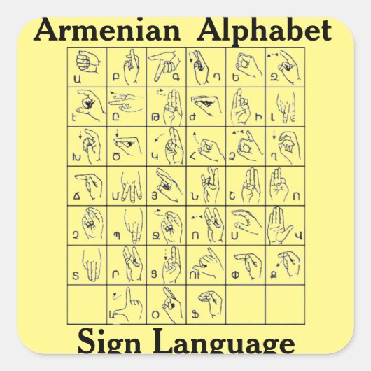 Armenisch-Alphabet-Zeichensprache Quadratischer Aufkleber (Vorderseite)