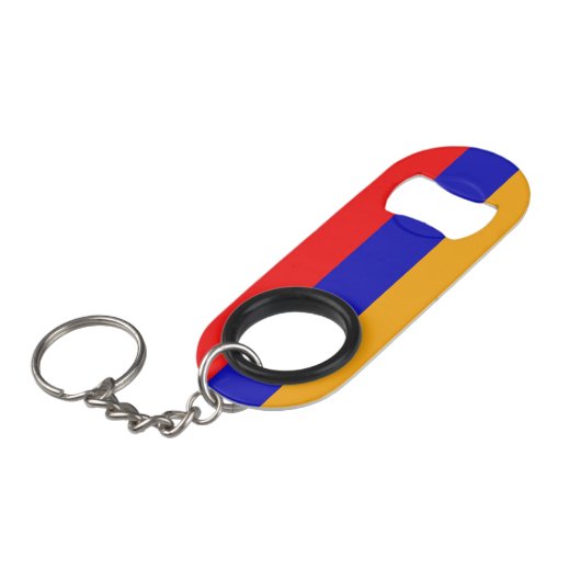 Armenische Flagge Mini-Flaschenöffner mit Schlüsse Mini Flaschenöffner (Vorderseite Schrägansicht)