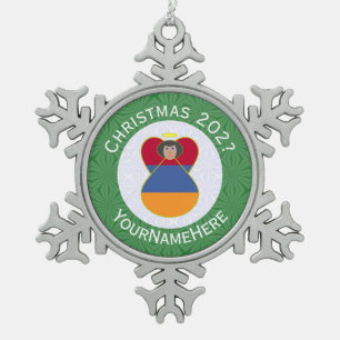 Armenischer Flaggen-Weihnachtsengel Personalisiert Schneeflocken Zinn-Ornament