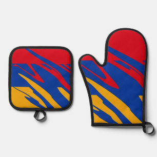 Armenischer Tricolor Oven Mitt und Pot Holder Ofenhandschuh & Topflappen-Set