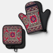 Armenischer Volksholzer Mitt und Potbesitzer Ofenhandschuh & Topflappen-Set (Vorderseite/Rückseite)
