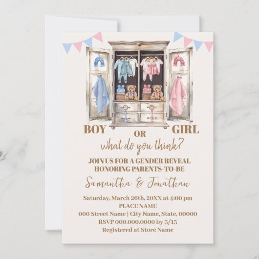 Armoire Closet Gender Reveal Boy oder Girl Reveal Einladung (Vorderseite)