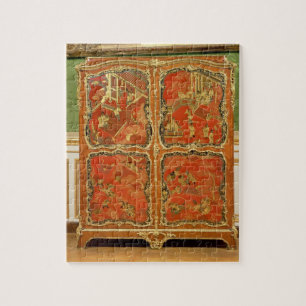 Armoire mit rotem Lack des Chinoiserie vier täfel Puzzle