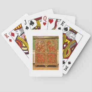 Armoire mit vier Chinoiserie roten Lackplatten e Spielkarten
