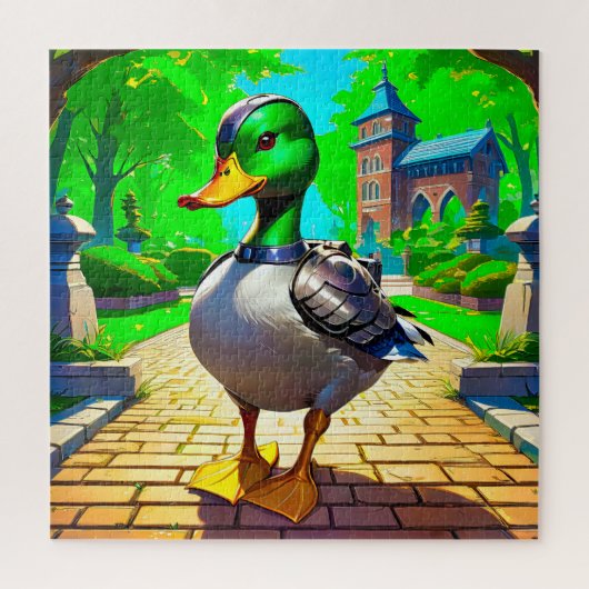 Armor-Clad Duck in einem grünen Park Puzzle (Vertikal)