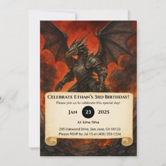 Armored Black Dragon Warrior Birthday Einladung