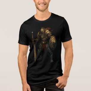 Armored Knight with Sword and Skull Shield Tri-Blend Shirt