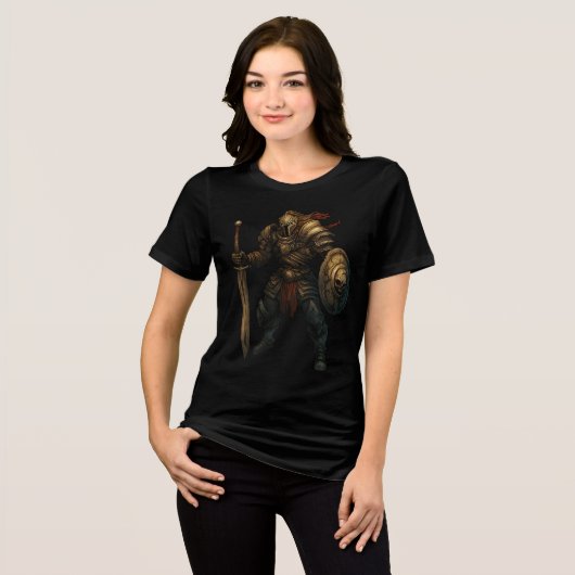 Armored Knight with Sword and Skull Shield Tri-Blend Shirt (Vorderseite voll)