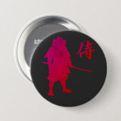 Armored Samurai Warrior mit japanischer Kalligrafi Button (Vorne & Hinten)