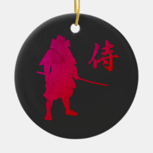Armored Samurai Warrior mit japanischer Kalligrafi Keramik Ornament