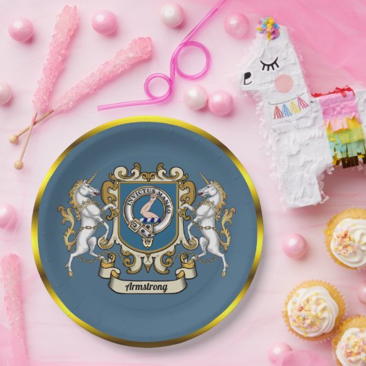 Armstrong Clan Abzeichen Blue Personalisiert Pappteller (Party)