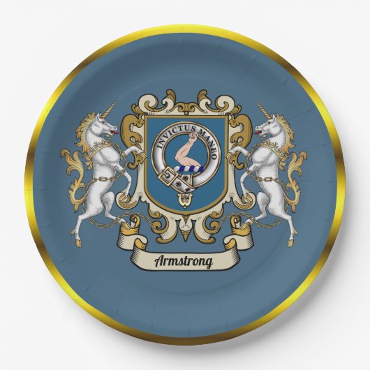 Armstrong Clan Abzeichen Blue Personalisiert Pappteller (Vorderseite)