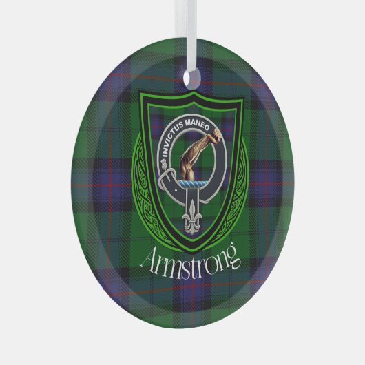 Armstrong Scottish Clan Tartan & Wappen Ornament Aus Glas (Vorderseite Rechts)