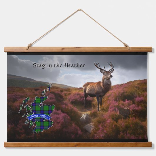 Armstrong Stag im Heather-Personalisiert Wandteppich Mit Holzrahmen (Vorne)