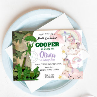 Army and Unicorn Birthday Invitation | Boy & Girl Einladung