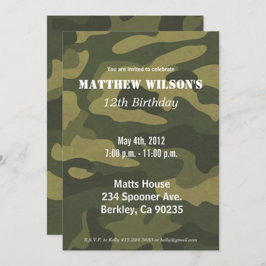 Army Camoflauge Einladung (Vorne/Hinten)