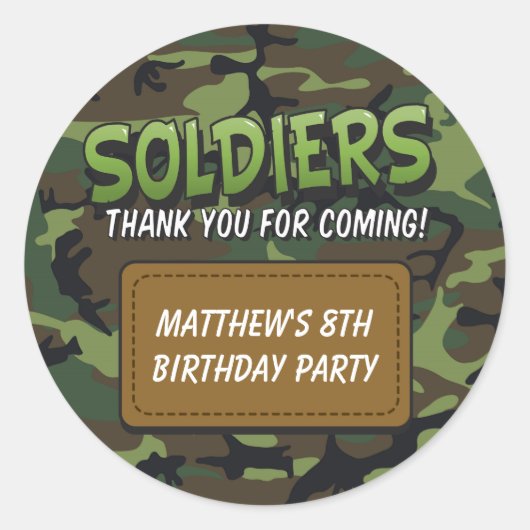 Army Camouflage Comic Thema Kindergeburtstag Stick Runder Aufkleber (Vorderseite)
