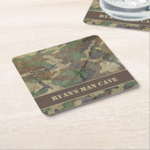 Army Camouflage Holz Textur Camouflage Green Man H Rechteckiger Pappuntersetzer