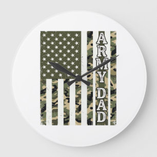 Army Dad Camo Amerikanische Flagge Vintage-Shirt D Große Wanduhr
