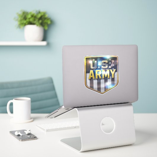 Army Flag Shield Sticker (Laptop auf Schreibtisch)
