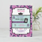 ARMY GIRL SOLDIER TROOP TANK INVITE BIRTHDATAGE EINLADUNG (Stehend Vorderseite)
