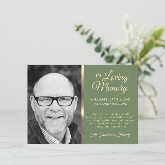 Army Green Beileid Beerdigung Gedächtnis DANK IHNE Dankeskarte (Stehend Vorderseite)