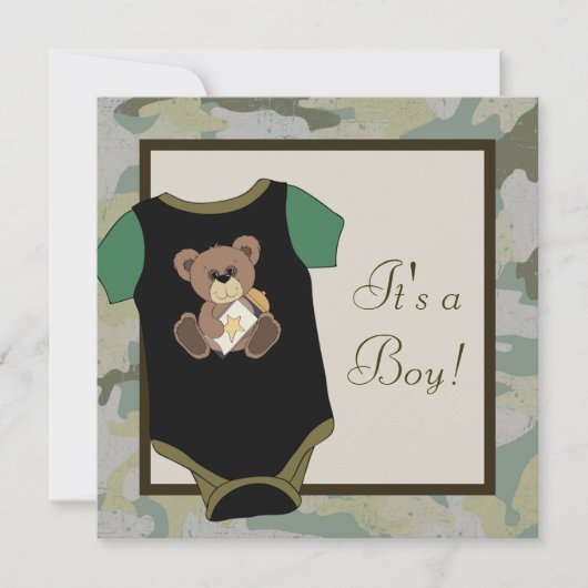 Army Green Camouflage Baby Boy Shower Einladungen (Vorderseite)