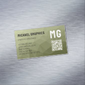 Army Green geometric mesh muster QR code Magnetische Visitenkarte (Beispiel)