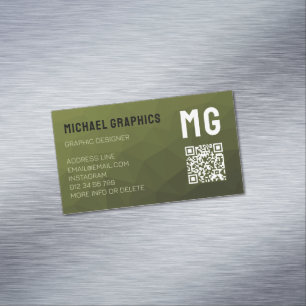 Army Green geometric mesh muster QR code Magnetische Visitenkarte