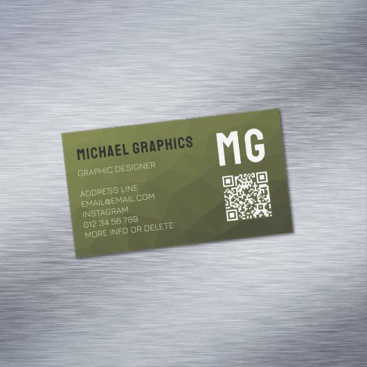 Army Green geometric mesh muster QR code Magnetische Visitenkarte (Beispiel)