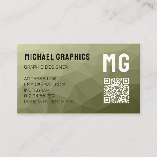 Army Green geometric mesh muster QR code Visitenkarte (Vorderseite)
