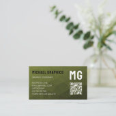 Army Green geometric mesh muster QR code Visitenkarte (Stehend Vorderseite)
