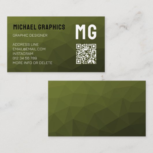 Army Green geometric mesh muster QR code Visitenkarte (Vorne/Hinten)