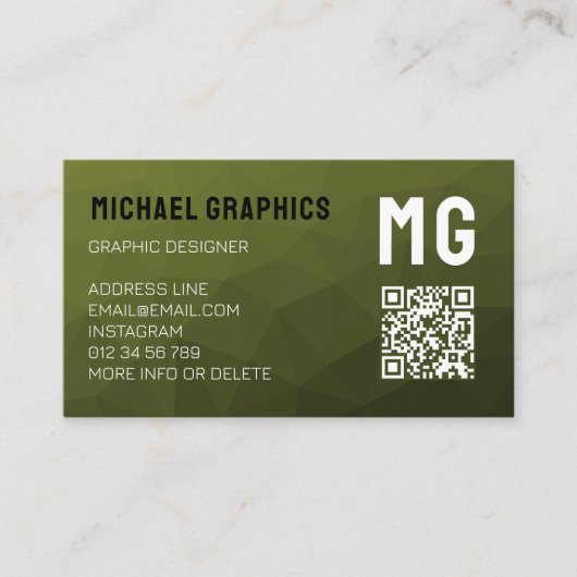 Army Green geometric mesh muster QR code Visitenkarte (Vorderseite)