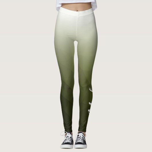 Army green Gradient Geometry Mesh Muster Name Leggings (Vorderseite)