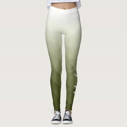 Army green Gradient Geometry Mesh Muster Name Leggings (Vorderseite)