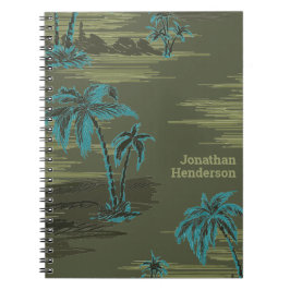 Army Green Hawaiian Palm Trees mit Aquamarinen tro Notizblock