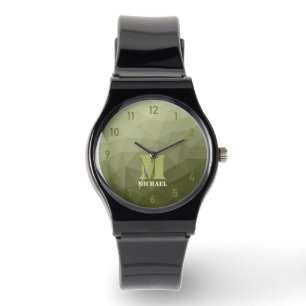 Army Green Light geometrische Maschenmuster Monogr Armbanduhr