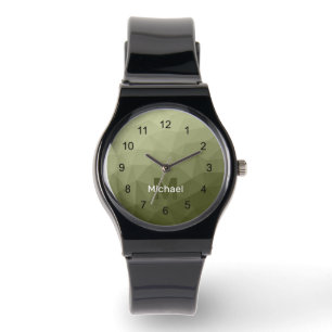 Army Green Light geometrische Maschenmuster Monogr Armbanduhr
