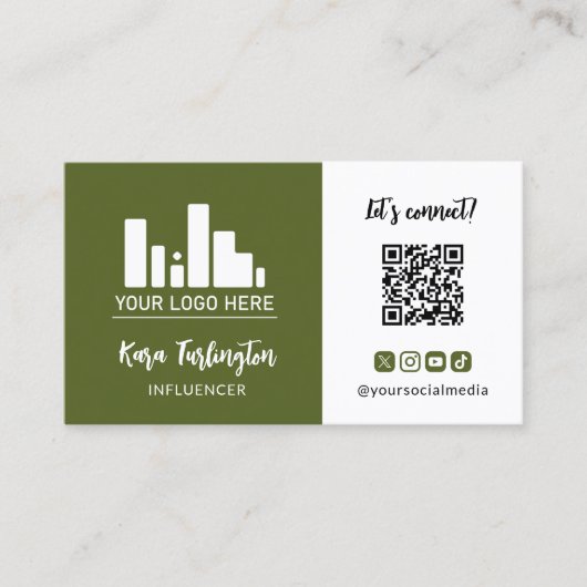 Army Green Logo QR Code Foto Social Media Visitenkarte (Vorderseite)