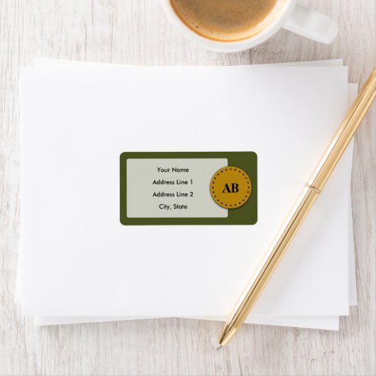 Army Green Monogram Design Adressaufkleber (Insitu)
