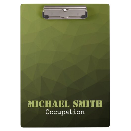 Army green olive geometric mesh pattern Ihr Name Klemmbrett (Vorderseite)