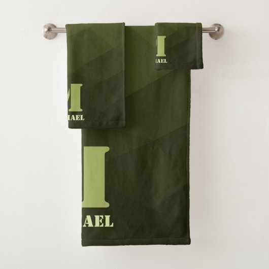 Army Green Oliven geometric mesh muster Monogram Badhandtuch Set (Insitu)