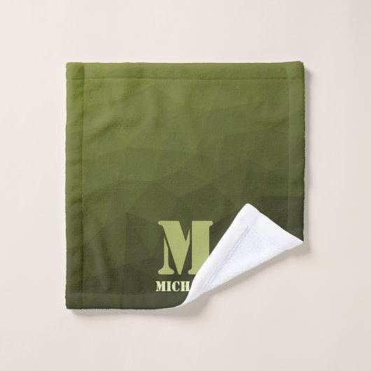Army Green Oliven geometric mesh muster Monogram Badhandtuch Set (Waschlappen)