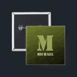 Army Green Oliven geometric mesh muster Monogram Button<br><div class="desc">Monogram Personalisieren Sie Geschenk für ihn mit Ihrem eigenen Initial und Namen. Army grüne Oliven Gefälle geometrische Mesh Muster. Army grüne Gefälle geometrische Maschenmuster dreiecke ombre. Army green dunkelolivhue für Soldatengeschirr, Camouflage. Es imitiert natürliche militärische Landschaften, Widerstandskraft, Ausdauer, Widerstandskraft. Erdige Untertöne verbinden sich mit der Natur, Erdung. Symbolisiert militärisches Vermächtnis,...</div>