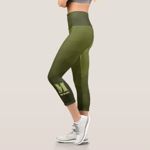 Army Green Oliven geometric mesh muster Monogram Capri Leggings
