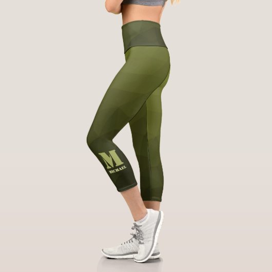 Army Green Oliven geometric mesh muster Monogram Capri Leggings (Links)