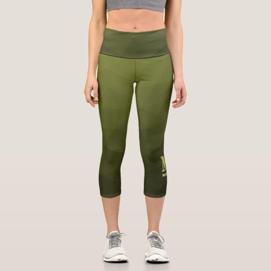 Army Green Oliven geometric mesh muster Monogram Capri Leggings (Vorderseite)